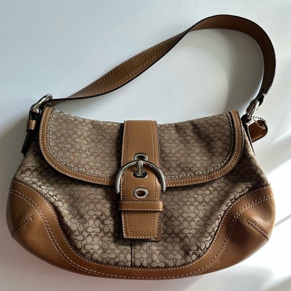 New Khaki Coach Leather | Fabric Signature Handbag - Picture 1 of 14